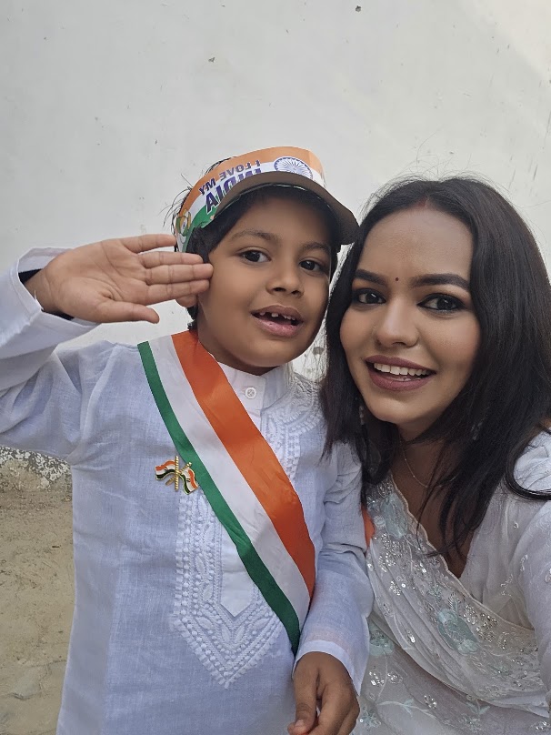 A student saluting the flag with a teacher
